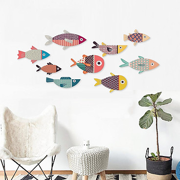 Bộ Tranh Color Fishes Treo Tường Trang Trí Phòng Khách, Phòng Ngủ, Phòng Ăn - Tặng Kèm Băng Dính 3M...