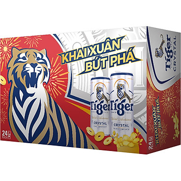 Thùng Bia Tiger Crystal 24 Lon Cao (330Ml/Lon) (Bật Lon Tiger Giơ Cao Bóng Vàng)