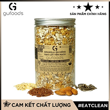 Granola Ăn Kiêng Gạo Lứt Yến Mạch Gufoods - Hỗ Trợ Giảm Cân, Tập Gym, Eat Clean