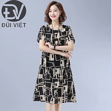 Mua Váy Đầm Trung Niên- Đầm Linen Suông In Hoạ Tiết Tay Ngắn Chất Linen Mát Đũi Việt DV167 - L tại ĐŨI VIỆT Official