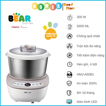 Mua Máy Trộn Bột Ủ Bột Lên Men Tự Động BEAR HMJ-A50B1 Chống Dính Bột, Dung Tích 5 Lít, Công Suất 200 W - Hàng Chính Hãng tại HOMES STORE