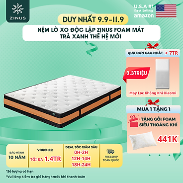 Mua Nệm Lò Xo Độc Lập Zinus Foam Mát Trà Xanh Thế Hệ Mới - 25cm - 140x200 tại ZINUS OFFICIAL STORE