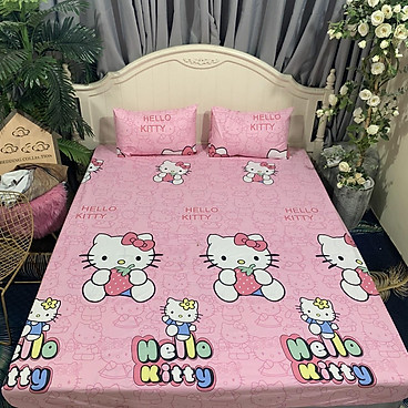 Mua Ga Chống Thấm Cotton LIDACO Loại Dày - Kitty Hồng (Nệm 15cm) - 1m2 x 2m tại Lidaco Official Store