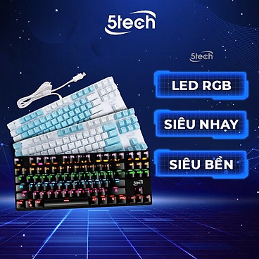 Mua Bàn phím cơ gaming 5TECH Led RGB 10 chế độ nháy cực đẹp, chơi game gõ siêu đã, thiết kế nhỏ gọn dùng cho máy tính, laptop hàng chính hãng - Màu Xanh tại Gomall