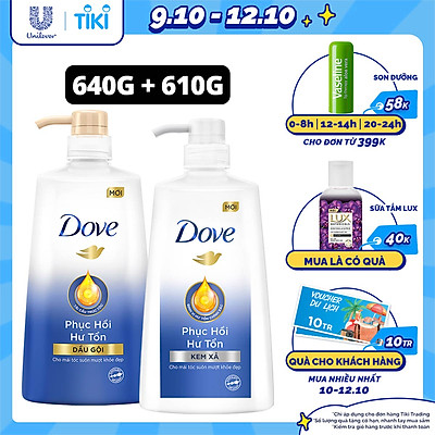 Combo Dove Phục Hồi Hư Tổn Dầu Gội 640g + Kem Xả 610g