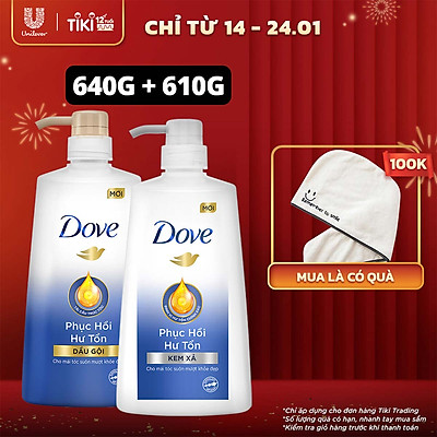 Combo Dove Phục Hồi Hư Tổn Dầu Gội 640g + Kem Xả 610g