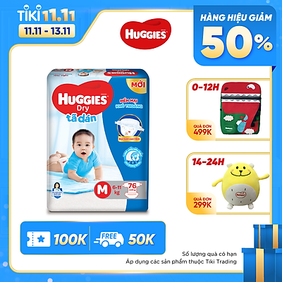 Tã Dán Huggies Dry Gói Cực Đại M76 (76 Miếng) - Bao Bì Mới 