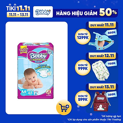 Tã Dán Bobby Siêu Mỏng Thấm Gói Lớn M48 (48 Miếng)