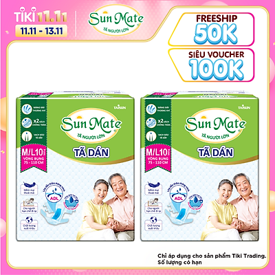 Combo 2 Tã Dán Người Lớn SunMate G2 Size M/L10 (10 Miếng)