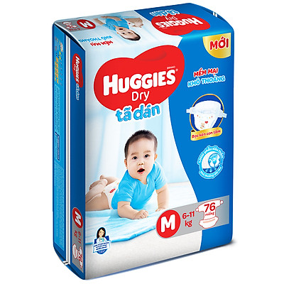 Tã Dán Huggies Dry Gói Cực Đại M76 (76 Miếng) - Bao Bì Mới 