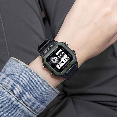 Đồng Hồ nam điện tử KASAWI N5599 đồng hồ điện tử nam mặt vuông thời trang đầy đủ chức năng dây nhựa silicon