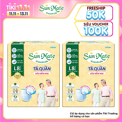 Combo 2 Tã Quần Người Lớn Sunmate Mềm Mại L8 (8 Miếng)