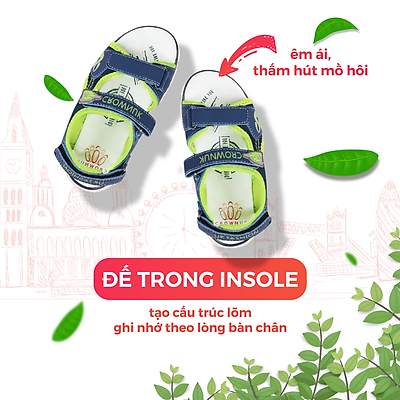 Dép Quai Hậu Cho Bé Trai Đi Học Thời Trang Cao Cấp Crown Space UK Active Sandal CRUK535 Chất Liệu Da Nhẹ Êm Thoáng Khí Thấm Hút Mồ Hôi Cho Trẻ Size từ 26-35/2-14 TuổiTuổi