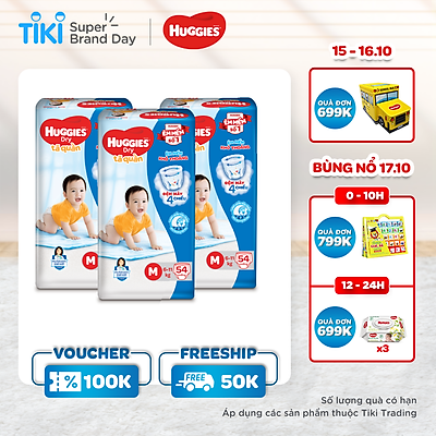 Combo 3 Gói Tã Quần Huggies Dry Gói Đại M54 (54 Miếng)