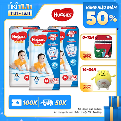 Combo 3 Gói Tã Quần Huggies Dry Gói Đại M54 (54 Miếng)