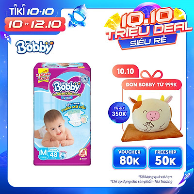 Tã Dán Bobby Siêu Mỏng Thấm Gói Lớn M48 (48 Miếng)