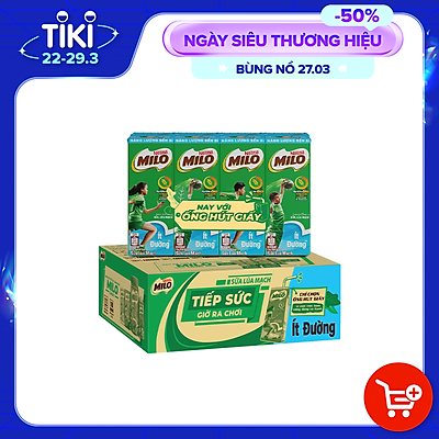 Thùng 48 Hộp Sữa Nestlé Milo Ít Đường (180ml/ Hộp)