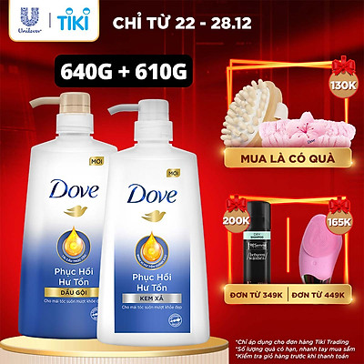 Combo Dove Phục Hồi Hư Tổn Dầu Gội 640g + Kem Xả 610g