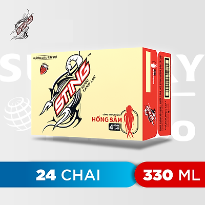 Thùng 24 Chai Nước Tăng Lực Sting Đỏ Dâu (330ml/Chai)