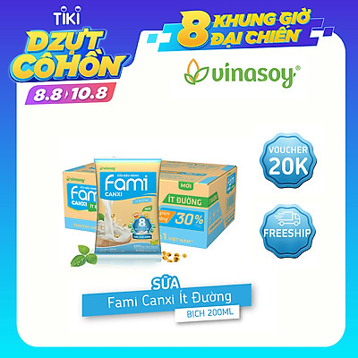 Thùng Sữa đậu nành Fami Canxi ít đường (200ml x 40 bịch)