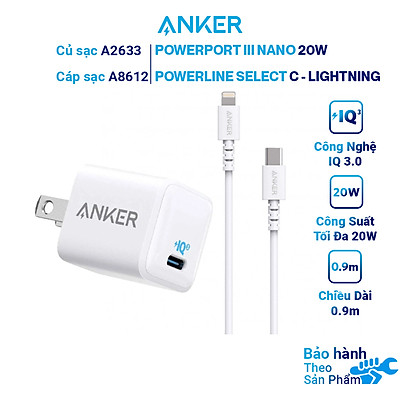 Adapter Sạc 1 Cổng Anker 18W / 20W PowerPort III Nano Tích Hợp PowerIQ 3.0 - Hàng Chính Hãng