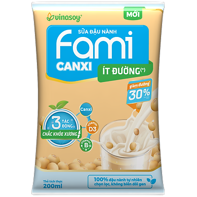 Thùng Sữa đậu nành Fami Canxi ít đường (200ml x 40 bịch)