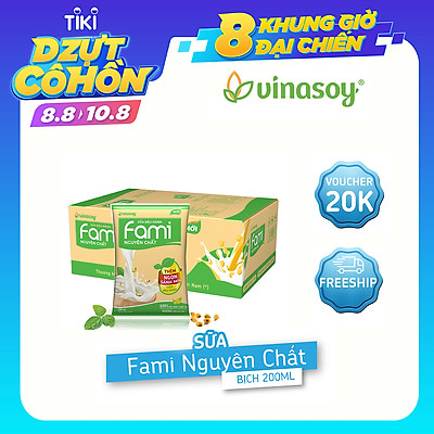 Thùng Sữa đậu nành Fami nguyên chất (200ml x 40 Bịch)