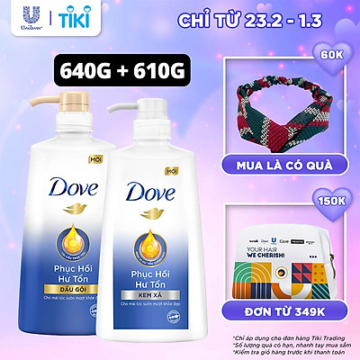 Combo Dove Phục Hồi Hư Tổn Dầu Gội 640g + Kem Xả 610g