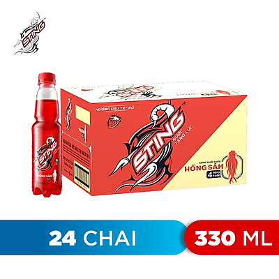 Thùng 24 Chai Nước Tăng Lực Sting Đỏ Dâu (330ml/Chai)