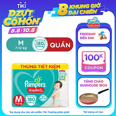 Thùng Tã Quần Pampers Giữ Dáng Megabox - Tặng Chảo Sunhouse 18cm