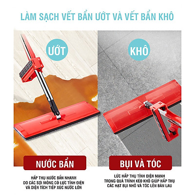 Cây Lau Nhà Tự Vắt Kitimop-Red Hàng Chính Hãng Cao Cấp, Tặng Kèm 2 Bông Lau