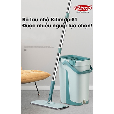 Bộ Lau Nhà Kitimop-S1 Thông Minh 2 Ngăn Tự Vắt, Hàng Chính Hãng Cao Cấp - Tặng Kèm 2 Bông Lau