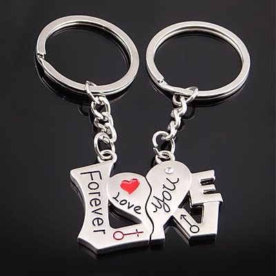 Love Couple Keychain, 1 Pair Love You Forever Key Rings Valentine Gift, Alloy Lovers Keyfob For Birthday Wedding | Tiki