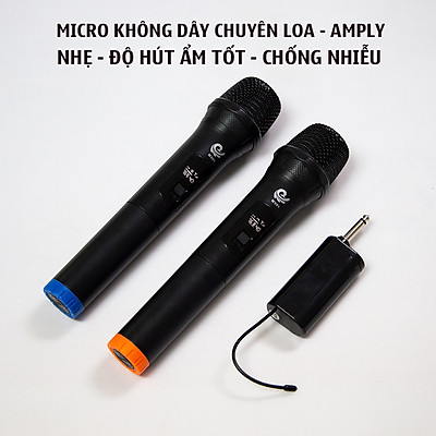 Micro Không Dây Karaoke Vietstar, 2 Mic Chuyên Dành Cho Mọi Loa Kéo, Âm Ly, Tần Số 50. Model MV01, Hàng Nhập Khẩu