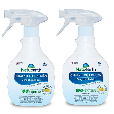 Combo 2 Chai xịt diệt khuẩn Natuearth 410 ml - Chuyên diệt khuẩn cho nhà bếp và da tay - với 100% nguyên liệu thiên nhiên theo công nghệ Nhật Bản