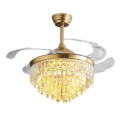 Invisible Crystal Ceiling Fan Light Modern Luxury Dining Room Lamp 42 Inch 4 Blade Decor Lighting With Tiki Invisible Crystal Ceiling Fan Light, Luxury Ceiling Fan With Light