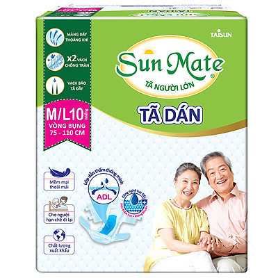 Combo 2 Tã Dán Người Lớn SunMate G2 Size M/L10 (10 Miếng)