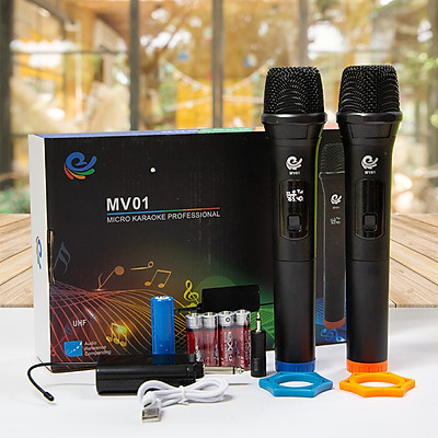 Micro Không Dây Karaoke Vietstar, 2 Mic Chuyên Dành Cho Mọi Loa Kéo, Âm Ly, Tần Số 50. Model MV01, Hàng Nhập Khẩu