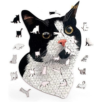 Bộ xếp hình gỗ đồ chơi puzzle ghép hình con vật độc đáo- Con mèo đen trắng