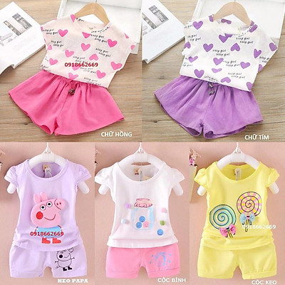 Bộ hè bé gái combo 5 bộ, cotton 4 c cao cấp size 5-21kg