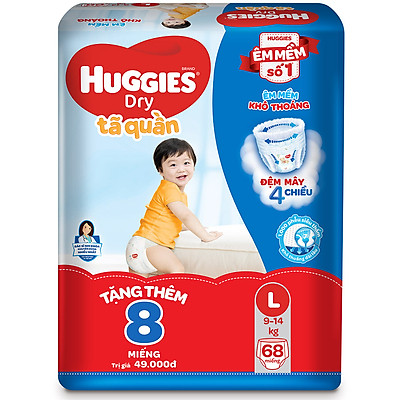 Tã Quần Huggies Dry Gói Cực Đại L68 (68 Miếng) - Tặng 8 miếng