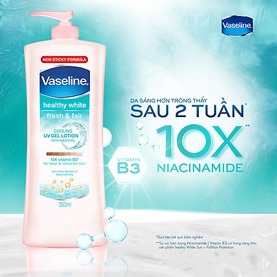 Single Sữa dưỡng thể 350ml Vaseline Dưỡng ẩm Sáng da Fresh & Bright 10X Niacinamide giúp da sáng khỏe mịn căng Tinh chất Menthol mát lạnh như tuyết tan trên da