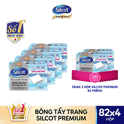 Bộ 4 Bông tẩy trang Silcot hộp 82 miếng tặng 2 hộp Silcot cùng loại