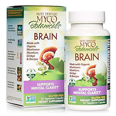 Host Defense, MycoBotanicals Brain, Promotes Concentration, Memory and Cognitive Functioning, Daily Mushroom and Herb Supplement, Vegan, Organic, 60 Capsules (30 Servings)