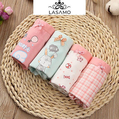 Set 4 chiếc quần chip bé gái, quần lót cho bé gái cotton cao cấp họa tiết Thỏ Bunny dễ thương hãng LASAMO mã QLB005