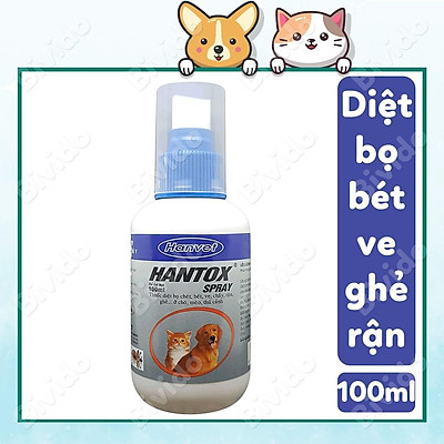 Thuốc xịt ve, bọ chét, ghẻ cho chó mèo Hantox Spray Hanvet chai 100ml - Bivido
