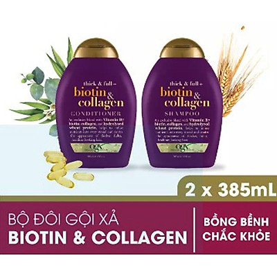 Bộ Dầu Gội Và Xả OGX Thick And Full Biotin & Collagen Của Mỹ 385ml, giảm xơ rối, gãy, rụng, cho tóc dày và suôn mượt