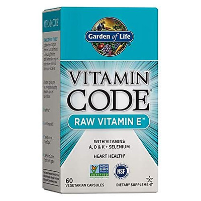 Garden of Life Vitamin E - Vitamin Code Raw Vitamin E with Vitamins A, D & K Plus Selenium, Non-GMO & Gluten Free Whole Food Supplement for Heart Health, 60 Vegetarian Capsules *Packaging May Vary*