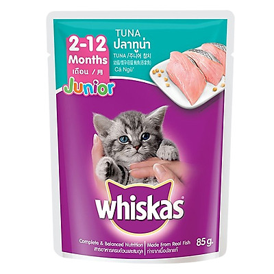 Combo 12 Gói Thức Ăn Cho Mèo Con Whiskas Vị Cá Ngừ Dạng Túi (85g)