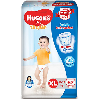 Tã Quần Huggies Dry Gói Cực Đại XL62 (62 Miếng)